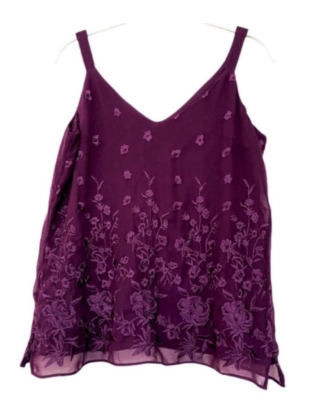 WHBM Embroidered Camisole Chiffon Double V-neck Top Plum Purple Size SP